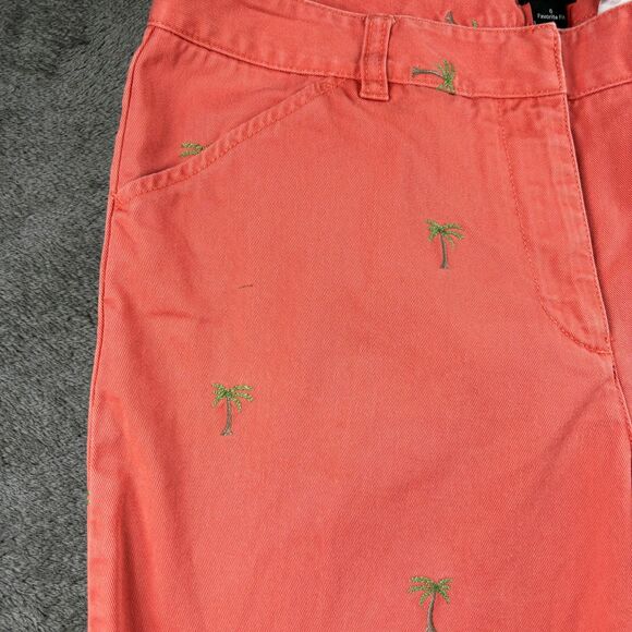 J Crew Women Pants Embroidered Favorite Fit Palm Trees Cotton Coral Size 6 C132 - Picture 2 of 10